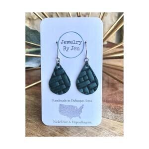 Teal Weave Small Teardrop Earrings Leather Hypoallergenic Handmade New